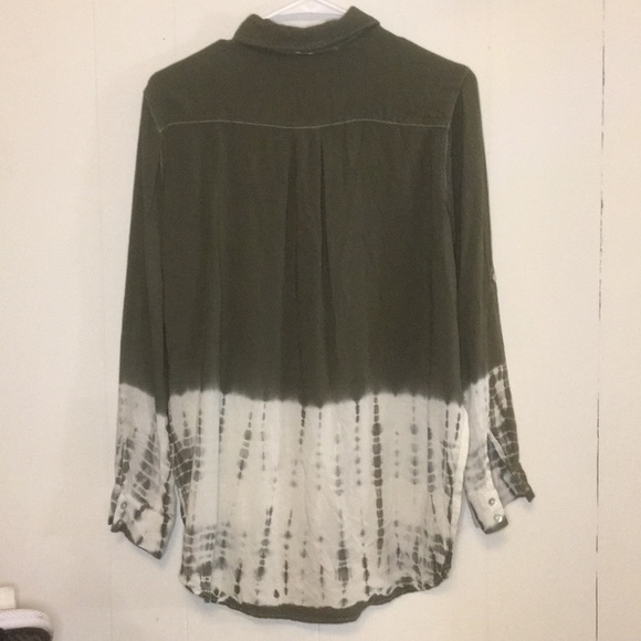 Olive Green Dip-Dye Tye-Dye Button-Down Shirt - Picture 2 of 7